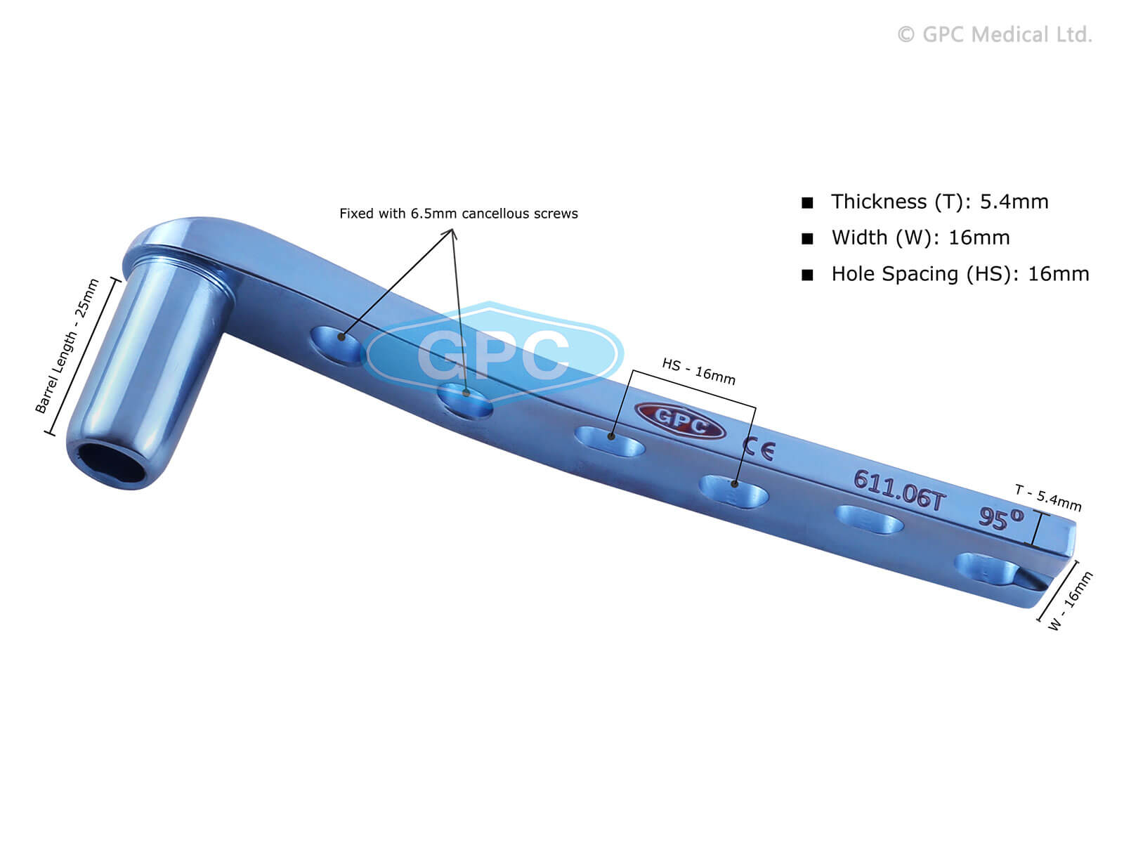 D.C.S. Barrel Plates with dynamic compression holes and slot for tension device.