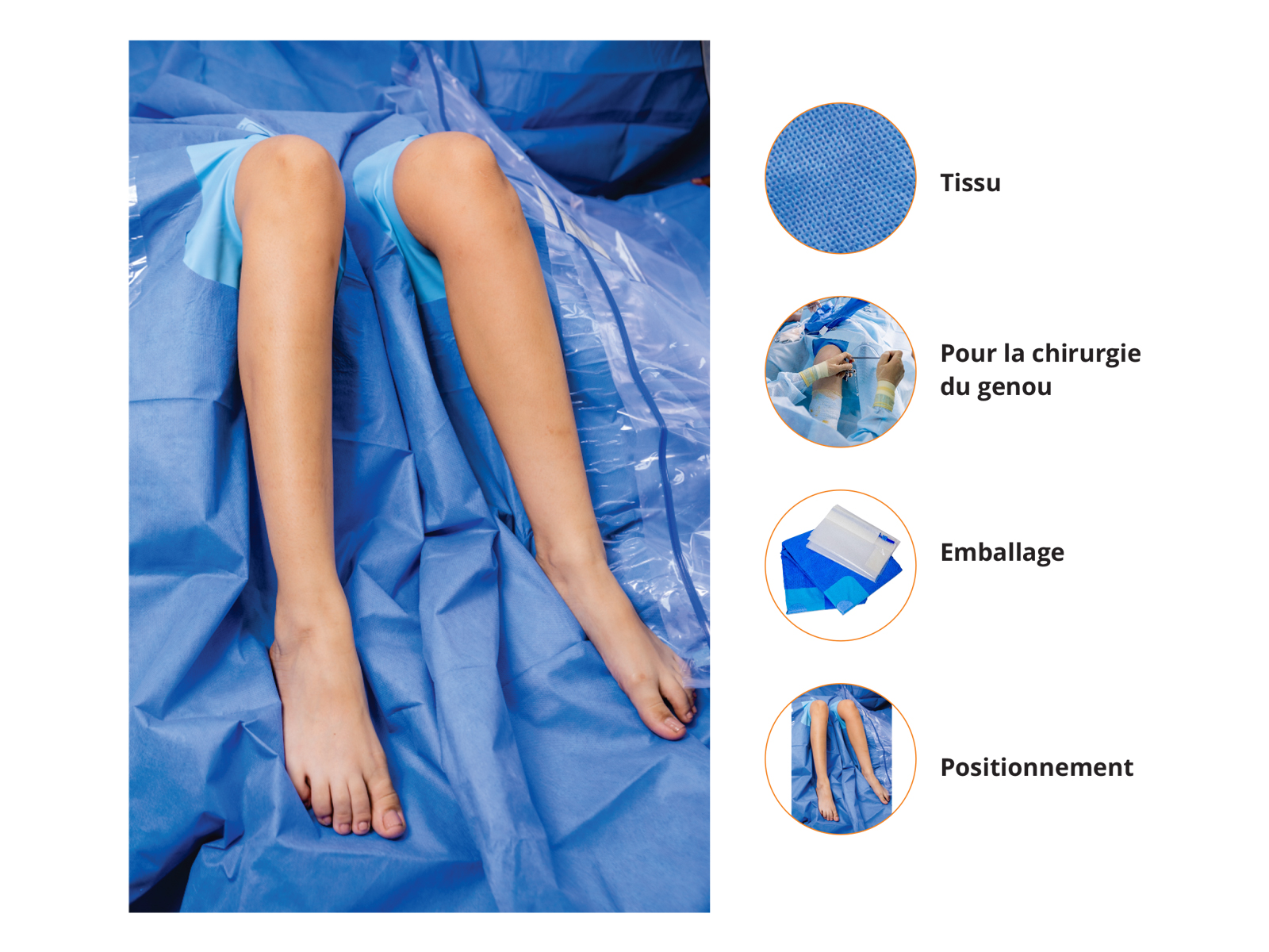 DRAP DE GENOU EN O/DRAPS BILATÉRAUX À USAGE UNIQUE POUR LES EXTRÉMITÉS
