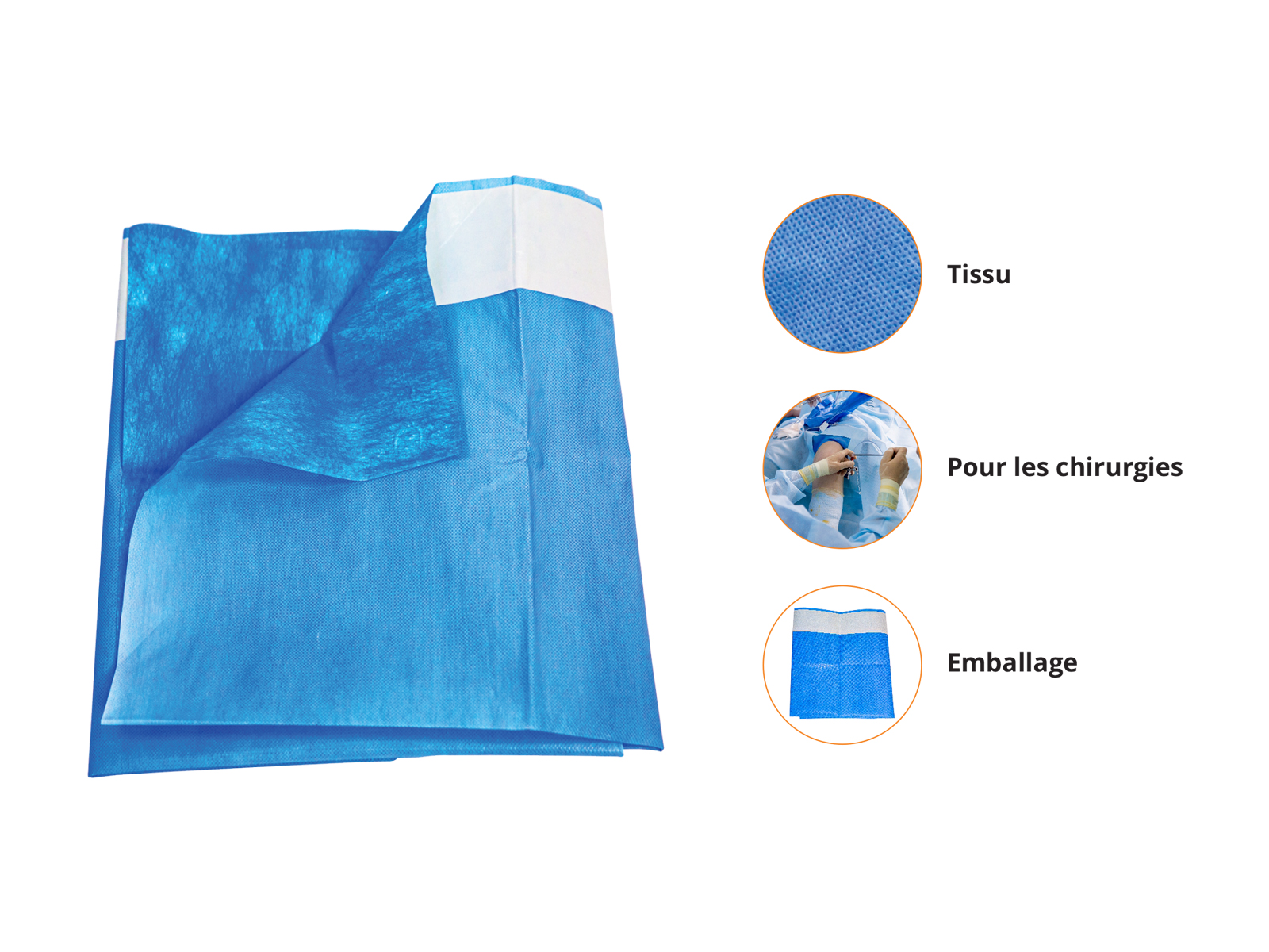 DRAPS DE SERVIETTES DE BLOC OPÉRATOIRE / DRAPS UTILITAIRES / DRAPS CHIRURGICAUX AVEC BORDS ADHÉSIFS