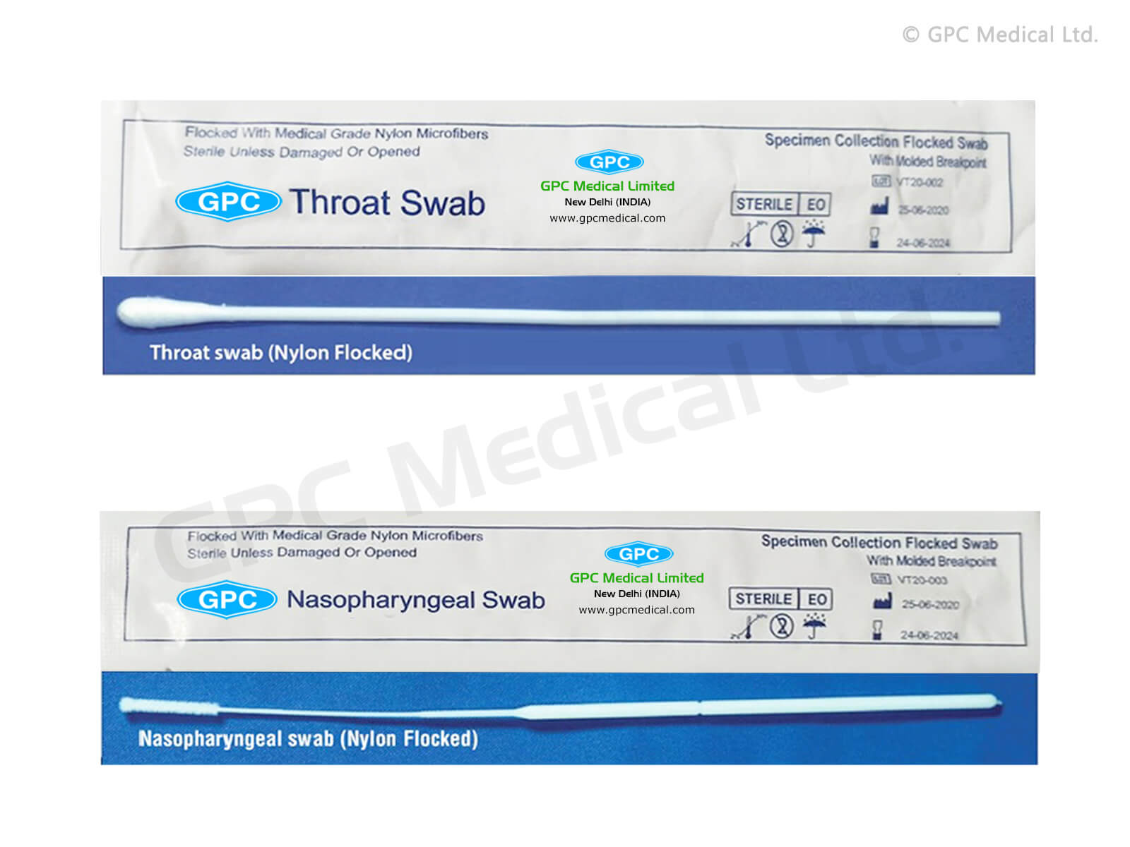 Flocked Swabs (Throat and Nasal/Nasopharyngeal) with Nylon Head