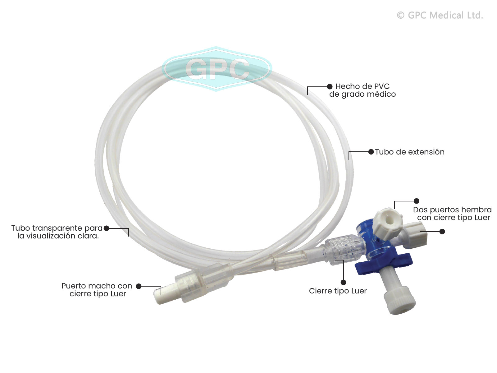 LLAVE DE PASO DE 3 VÍAS CON LÍNEA DE EXTENSIÓN