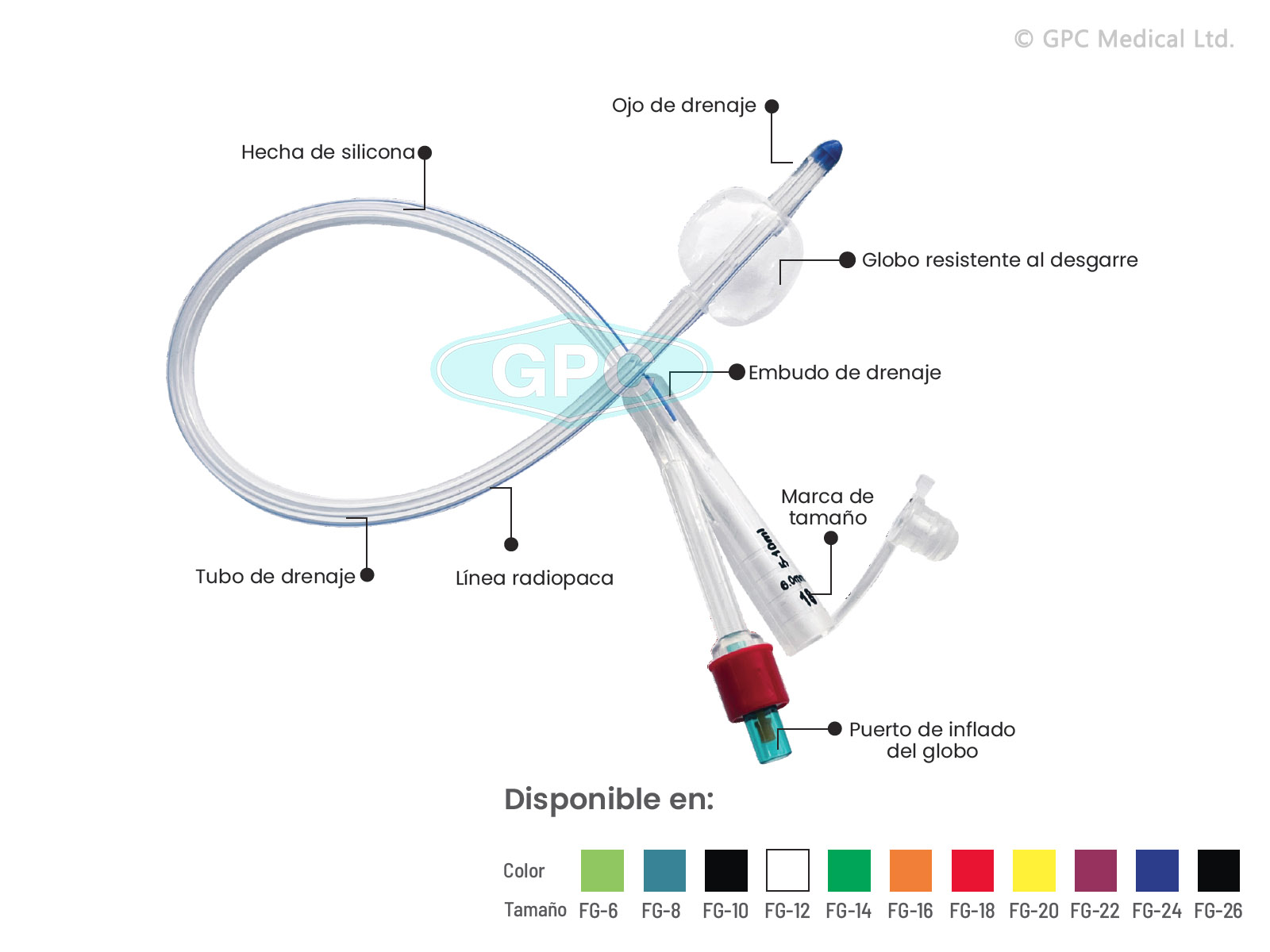 SONDA DE FOLEY CON GLOBO DE SILICONA 100%