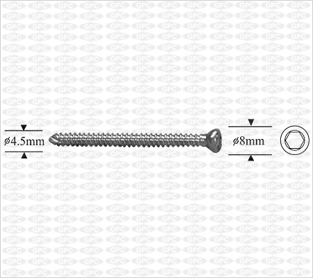 Self-Taping Cortex Screw 4.5mm, Hexagonal Socket.